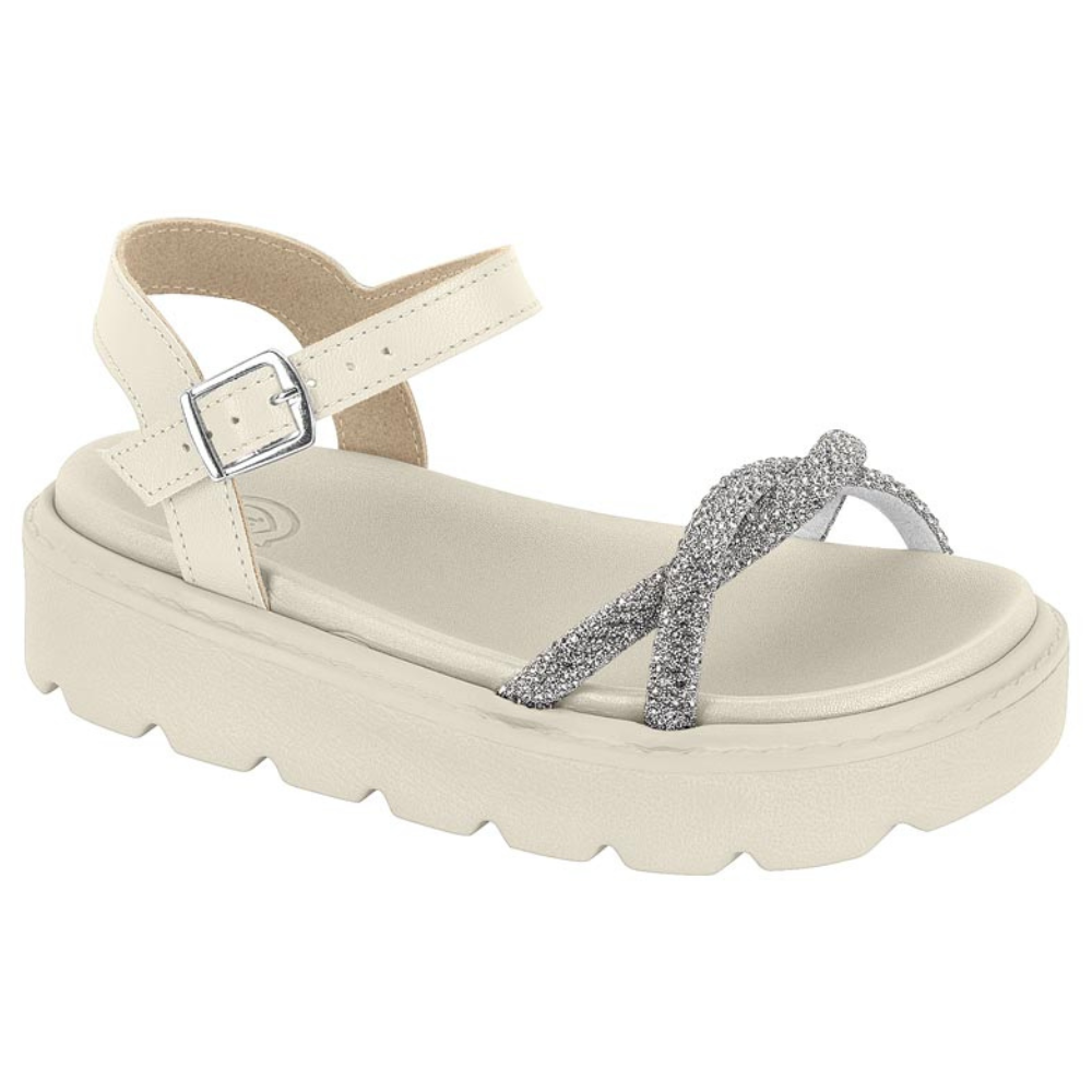 Sandália Papete Tira  Brilho Prata Molekinha