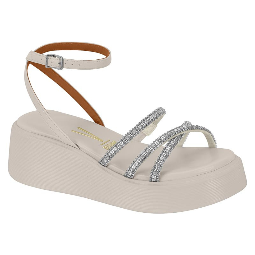 Sandália Papete Tiras Transpassadas Strass Vizzano