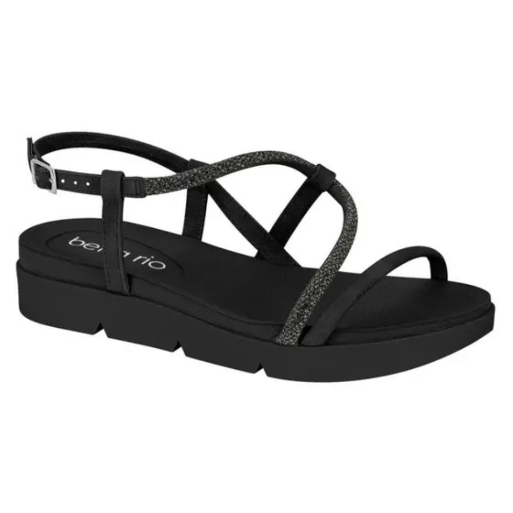 Sandália Papete Tiras Transpassadas Strass Beira Rio