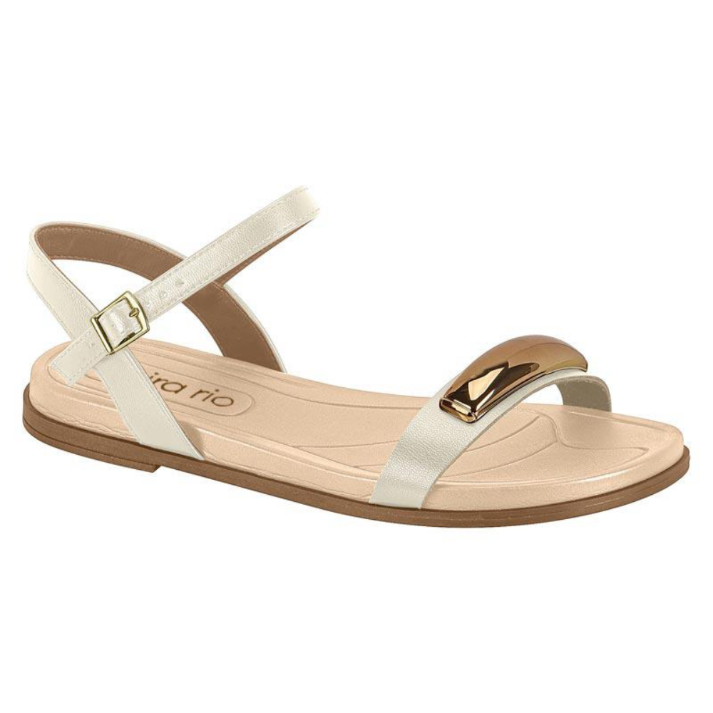 Sandália Rasteira Fivela Dourada Minimalista Beira Rio