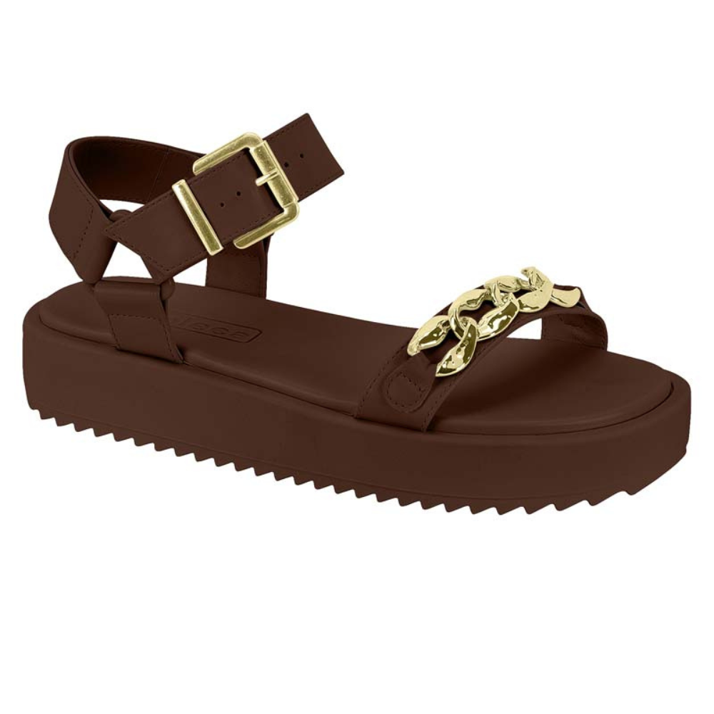 Sandália Papete Tratorada Com Corrente no Cabedal Moleca