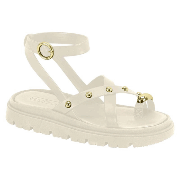 Sandália Papete Tiras com Aplicações Metal Dourado Moleca - Image 3