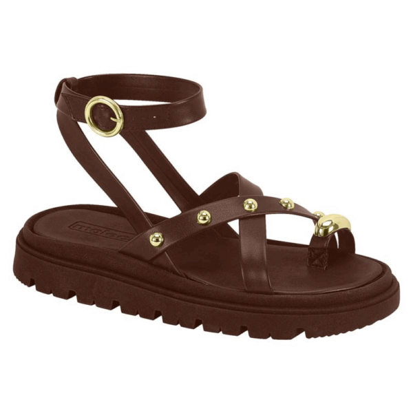 Sandália Papete Tiras com Aplicações Metal Dourado Moleca - Image 5