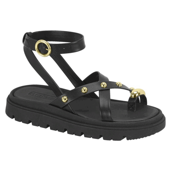 Sandália Papete Tiras com Aplicações Metal Dourado Moleca - Image 4