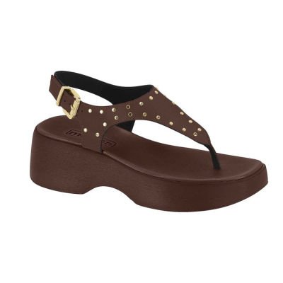 Sandália Anabela Feminina Detalhes Metalizado Moleca