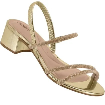 Sandália Feminina Salto Bloco Tira Brilho Beira Rio