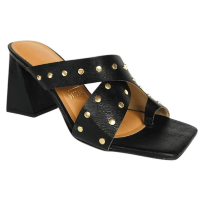 Tamanco Feminino Salto Bloco Dedo Tachas Vizzano